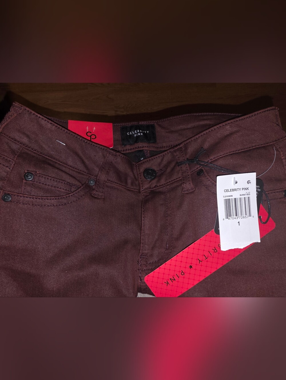 Celebrity Pink Dare You Wine-Colored Skinny Jeans Stretch - Picture 2 of 2